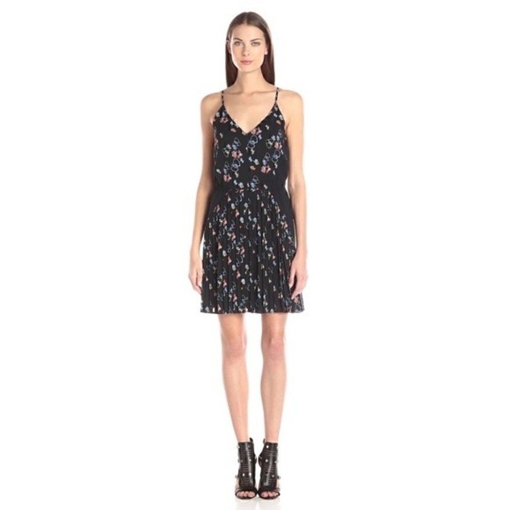 New! Rebecca Minkoff Refraction Floral Pleated Spaghetti Strap Cocktail Dress